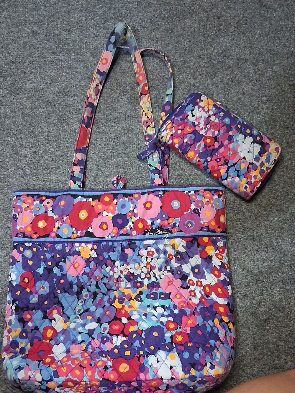 Vera Bradley Purple Floral Quilted Tote with Matching Wristlet